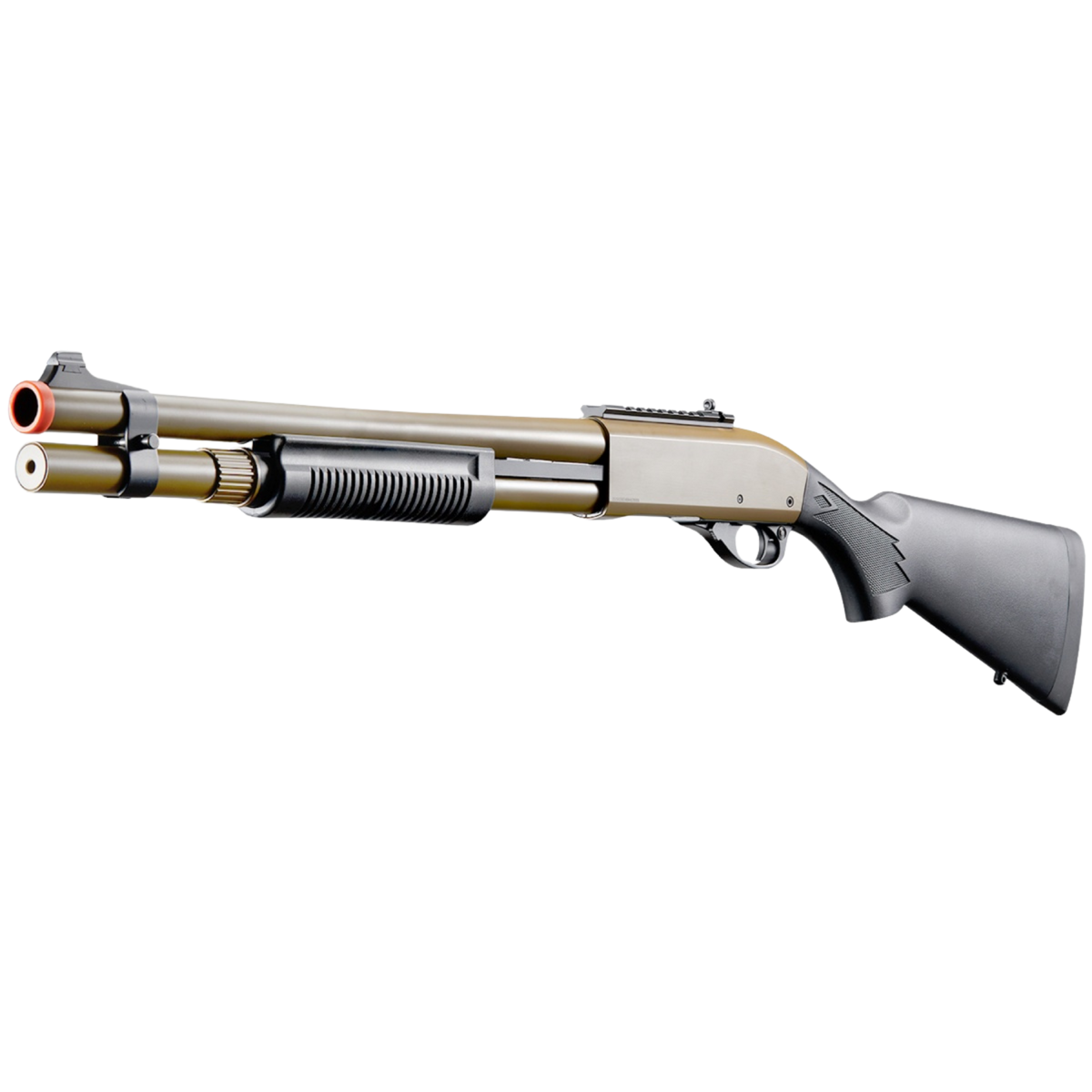 Golden Eagle M870 3/6-Shot Pump Action Gas Airsoft Shotgun w/ Mock Shell Tube & Ghost Ring Iron Sights