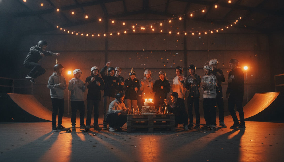Teens celebrating a birthday party at an action sports venue near Denver
