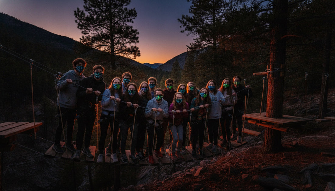 Youth group having fun on an adventure course near Denver