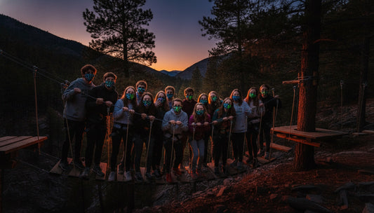 Youth group having fun on an adventure course near Denver