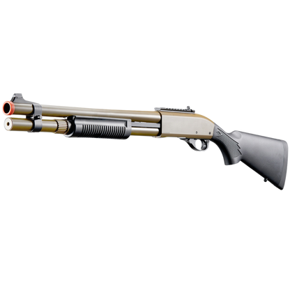 Golden Eagle M870 3/6-Shot Pump Action Gas Airsoft Shotgun w/ Mock Shell Tube & Ghost Ring Iron Sights