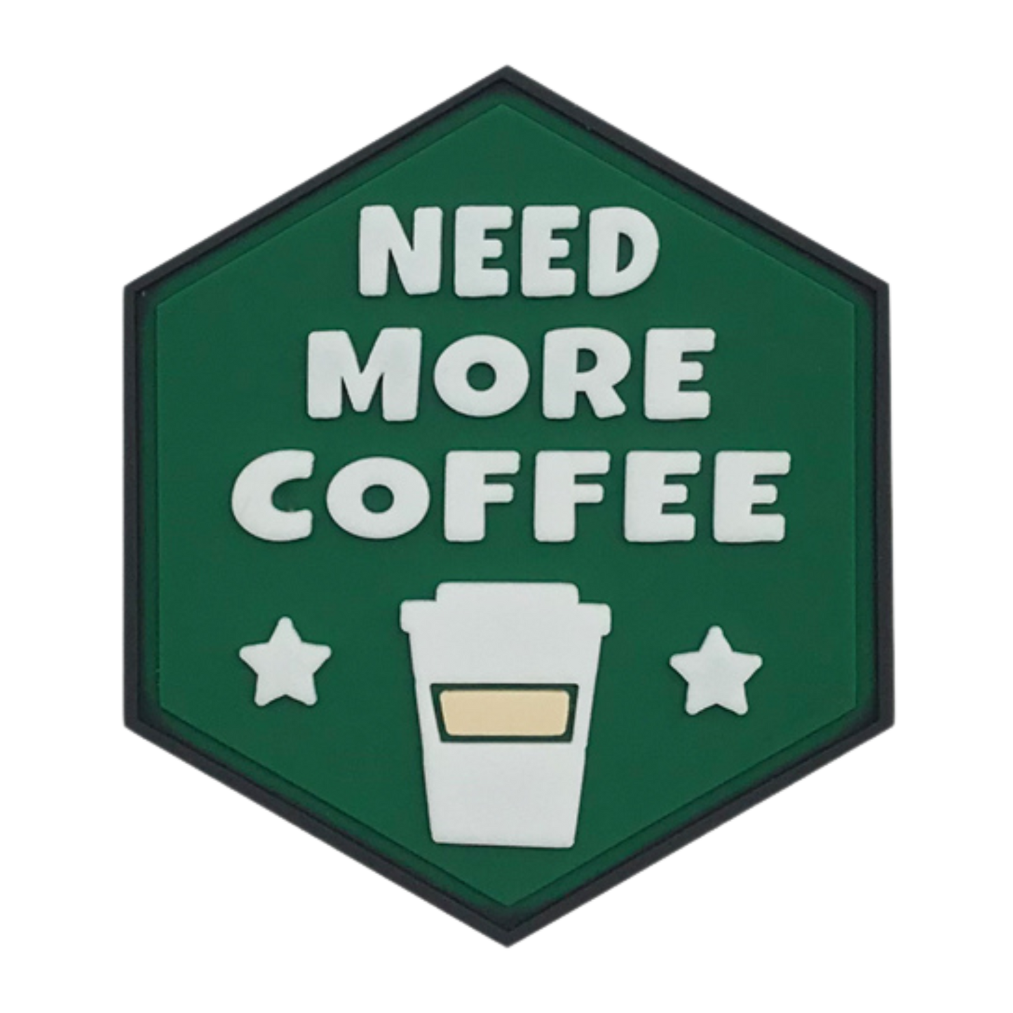 Hexagon PVC Patch "Need More Coffee"