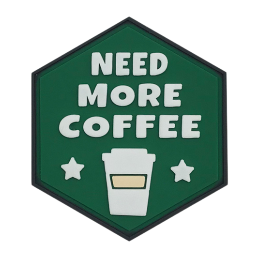 Hexagon PVC Patch "Need More Coffee"